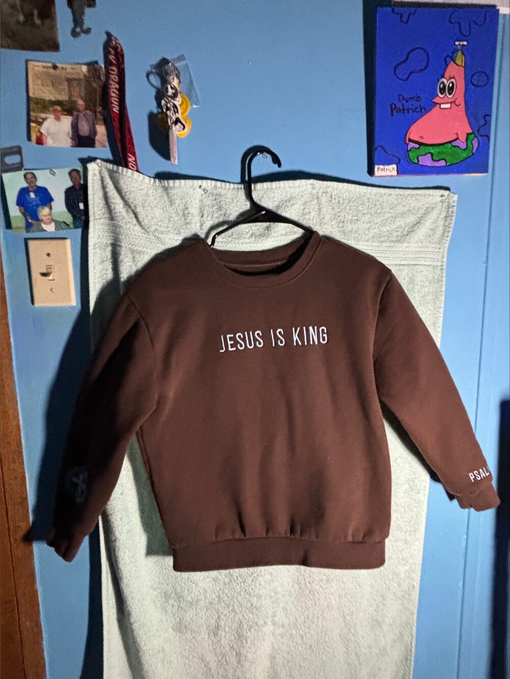 Brown Crewneck Sweatshirt with 'JESUS IS KING' Chest Text